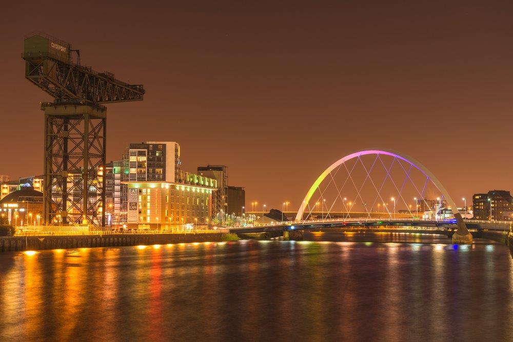 Arc Bridge and Landmark Crane on the River Clyde, Glasgow